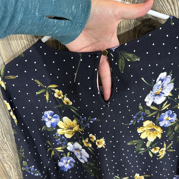 Navy And White Polka Dot Floral Blouse - Picture 6 of 7